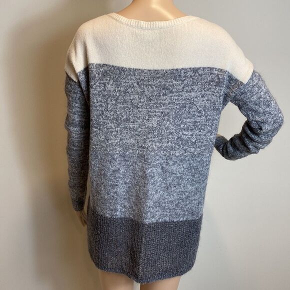 Leo & Sage scoop neck color block wool cashmere pullover sweater - Picture 5 of 9
